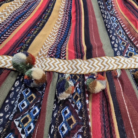 ZARA blogger Fab long rainbow stripe Pom Pom boho tiered maxi dress XS - Picture 8 of 15